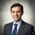 Портрет русского бизнесмена, уверенный взгляд, дружелюбная улыбка, профессиональная фотосессия в студии.